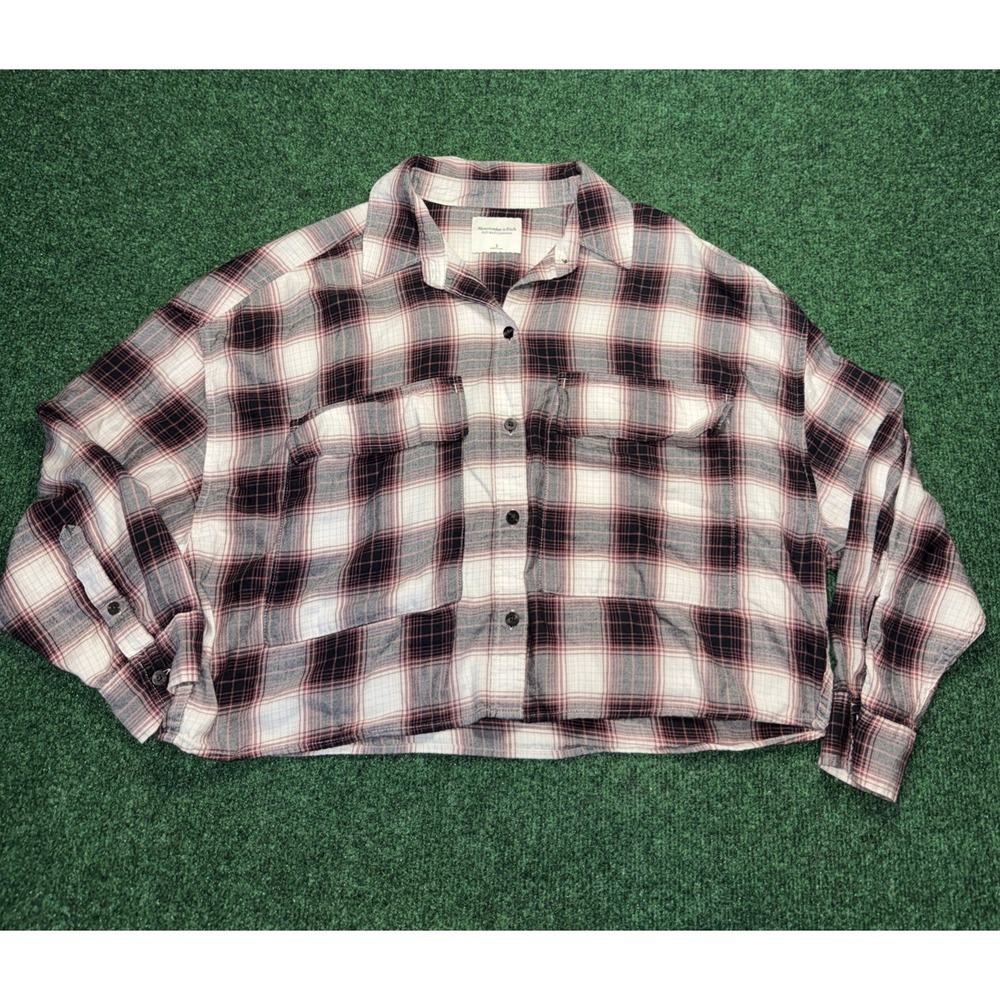 Abercrombie & Fitch‎ Cropped Flannel Shirt Womens Small Red Plaid Soft A&F J3